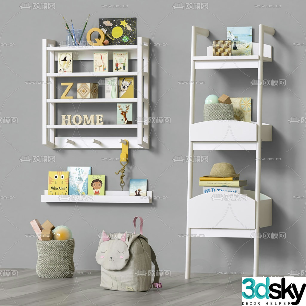 Nordic children’s bookcase storage cabinet 3D model