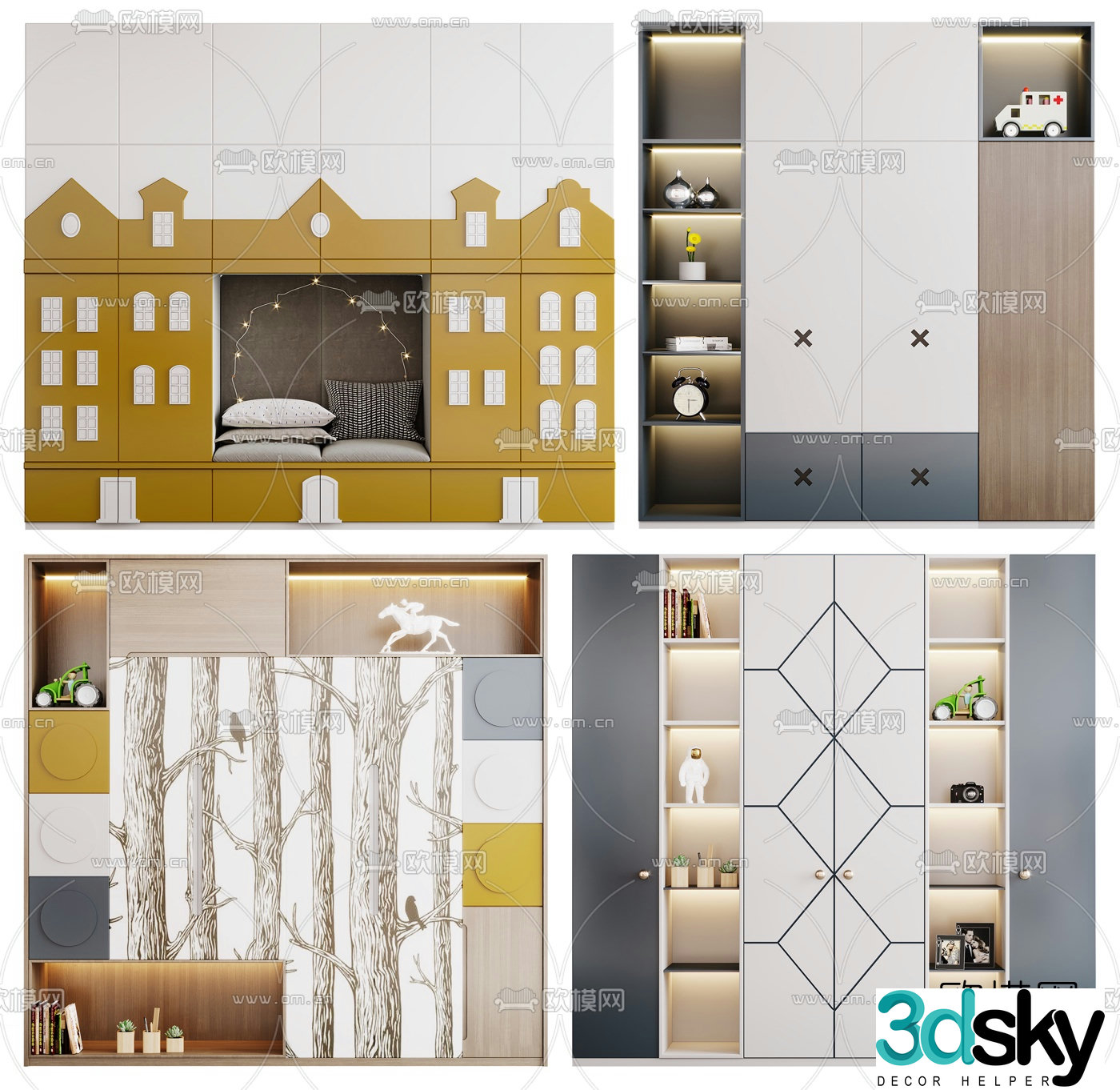 Nordic multifunctional children’s wardrobe 3D model