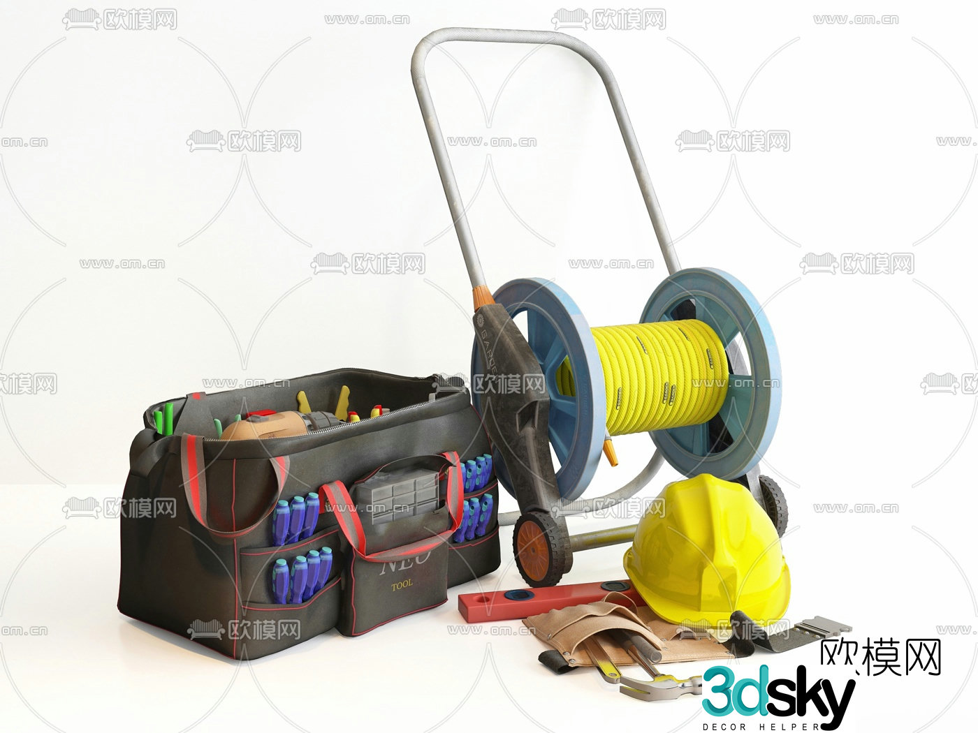 Modern construction toolbox tool kit 3d model