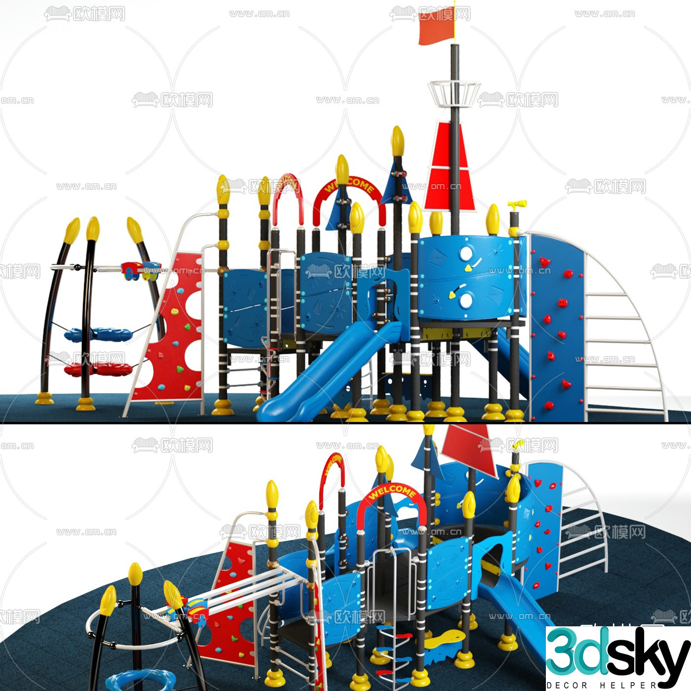 Modern multifunctional children's slide zipline entertainment center 3d model