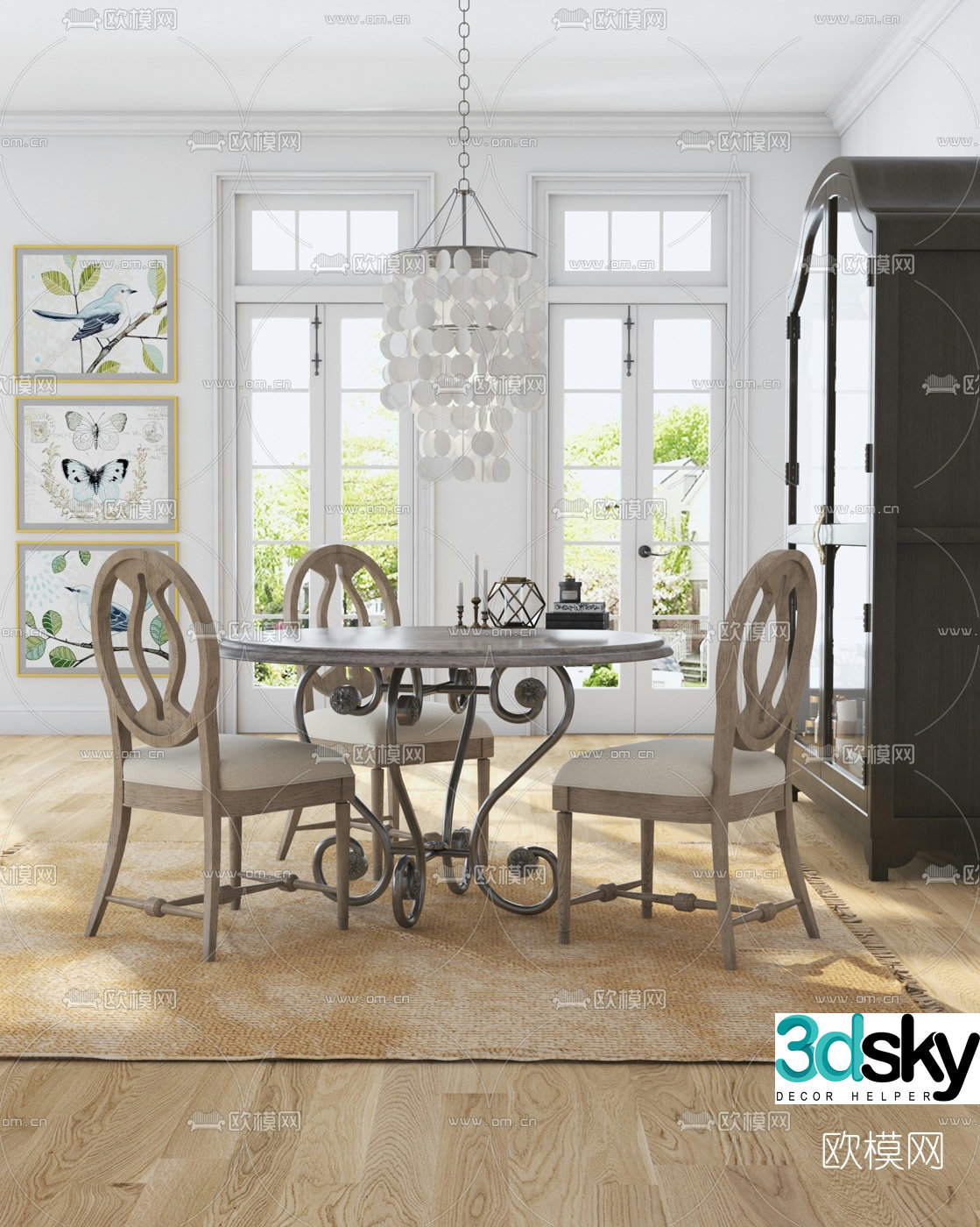American Hooker brand American round dining table and chairs 3D model