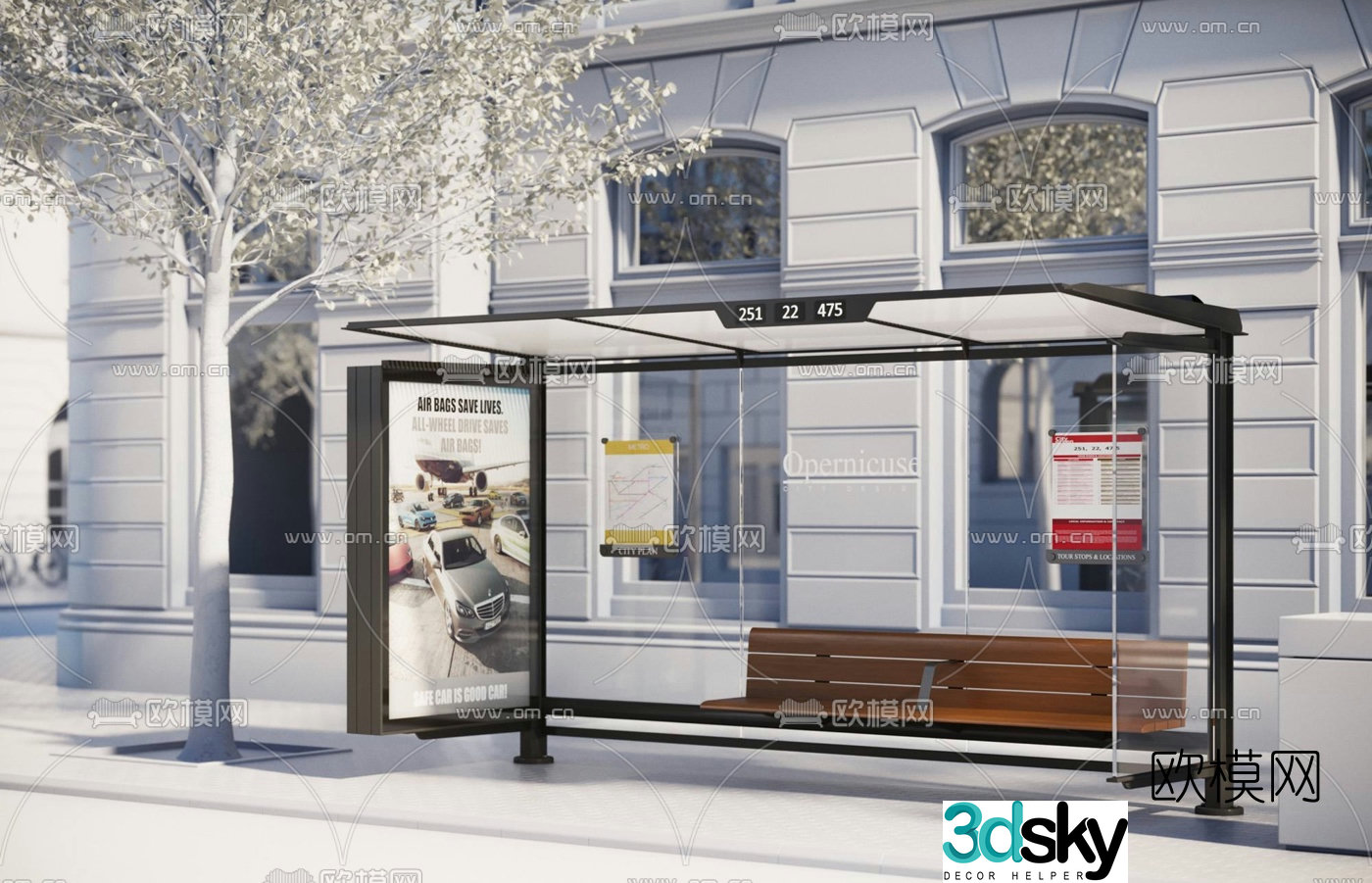 Modern bus station 3d model