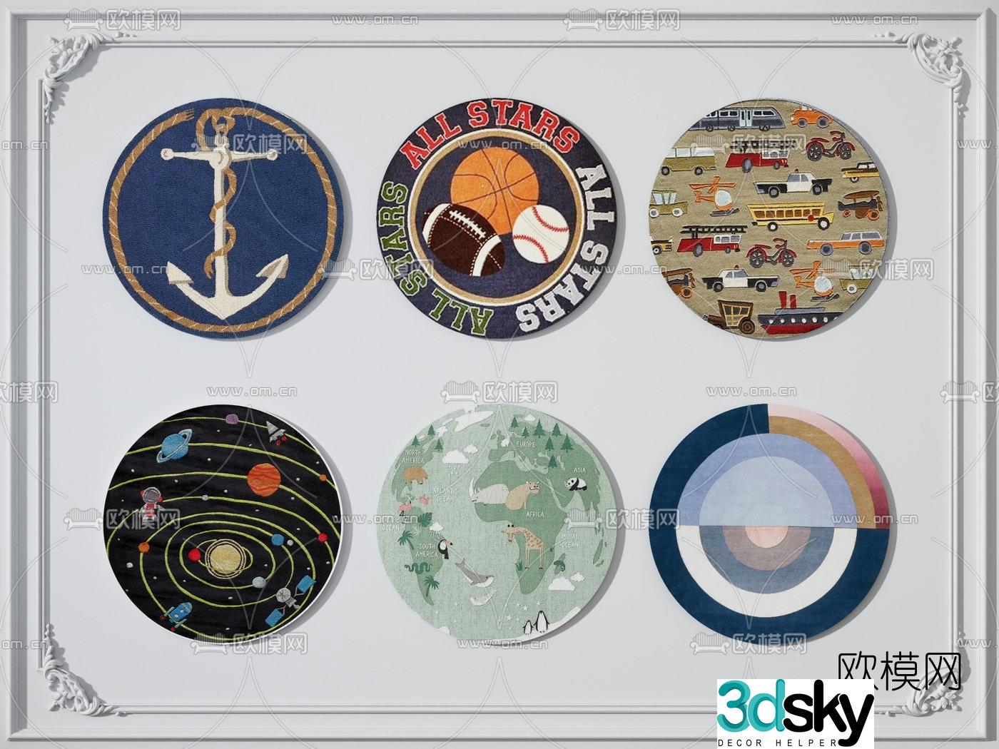 Nordic round children’s rug 3d model
