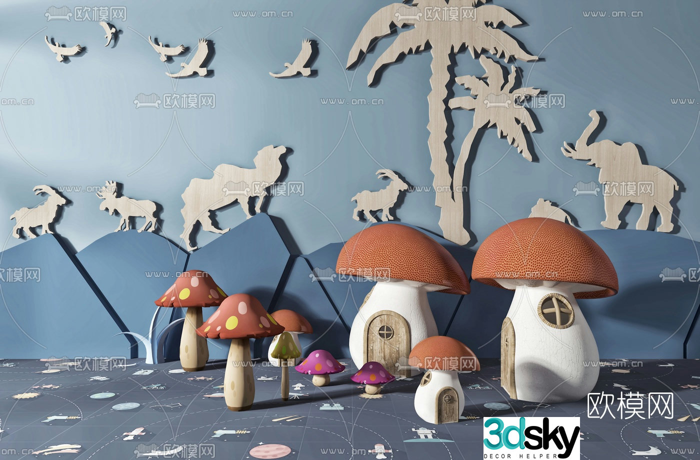 Modern kindergarten cartoon mushroom room sculpture ornaments 3D model