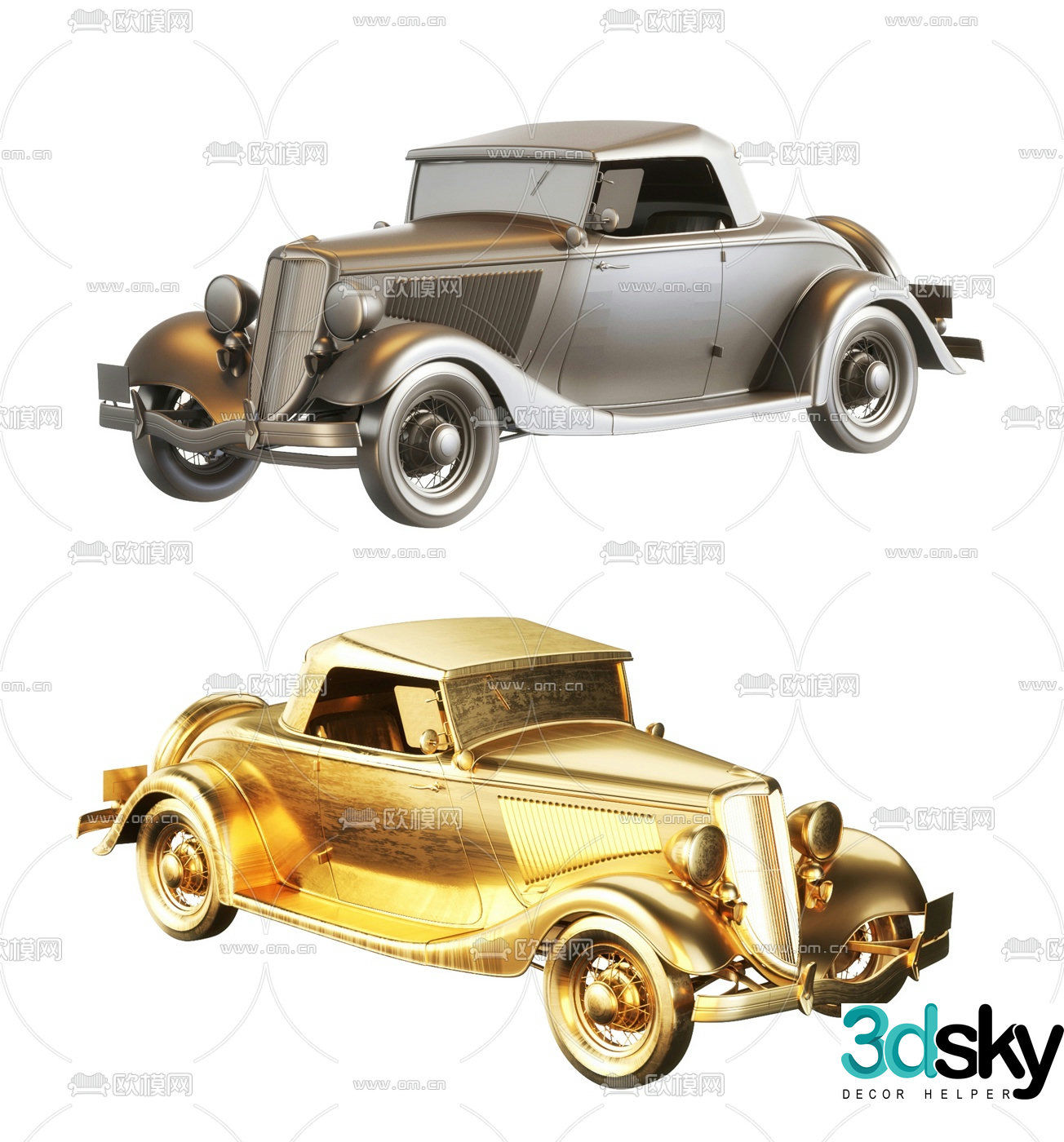 Modern metallic Ford vintage car toy 3d model