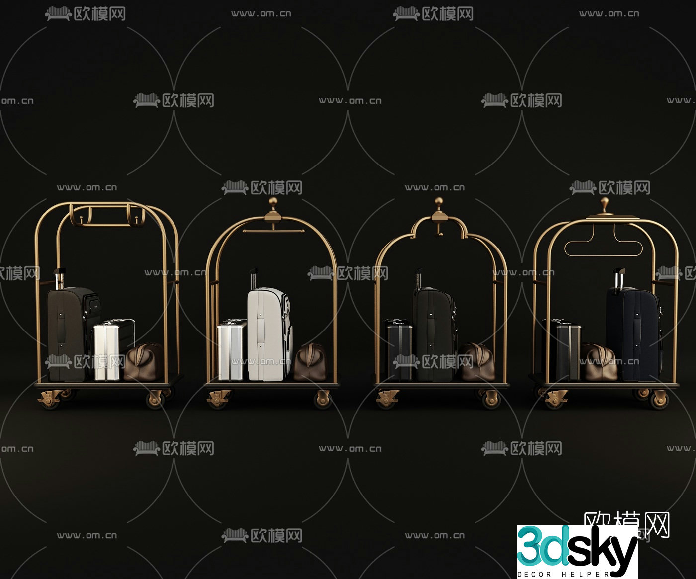 Modern hotel luggage trolley 3d model