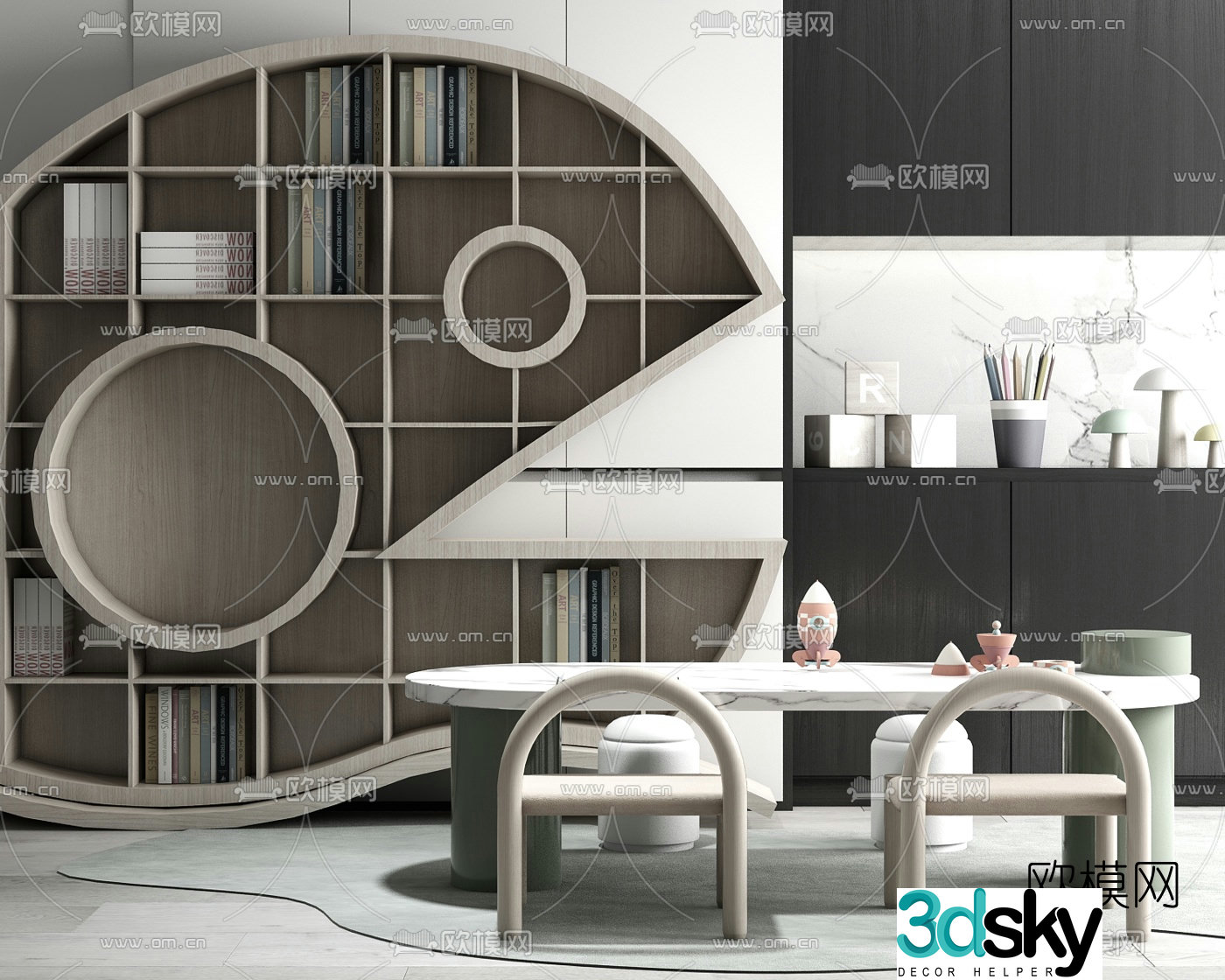 Modern children’s cabinet children’s table and chairs 3d model