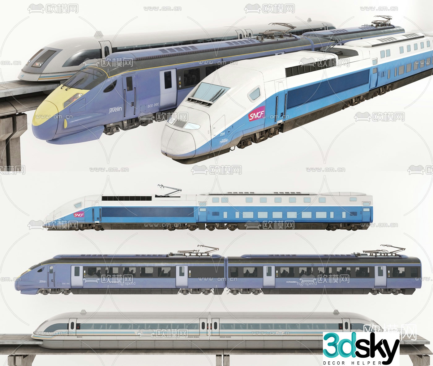 Modern high speed rail train 3d model