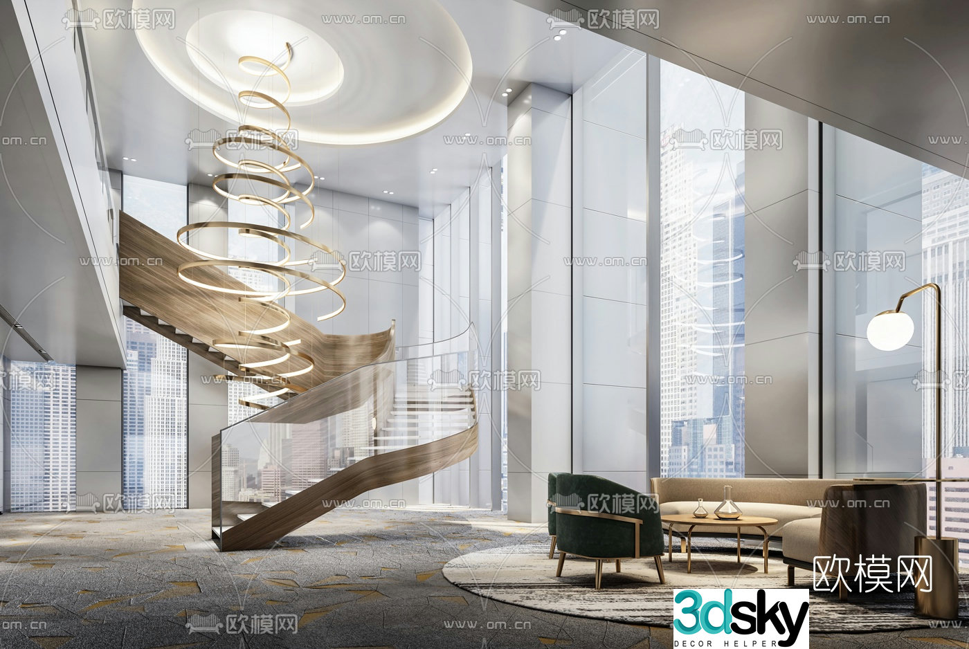 Modern light luxury hotel stairwell 3D model