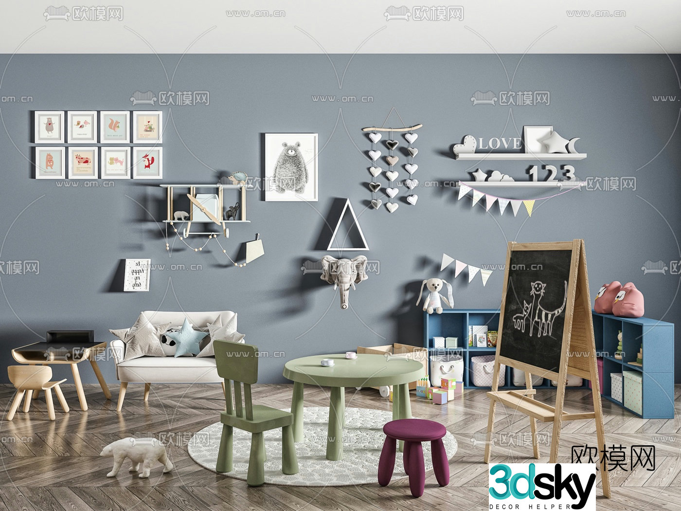 Modern minimalist children’s table and chair 3d model