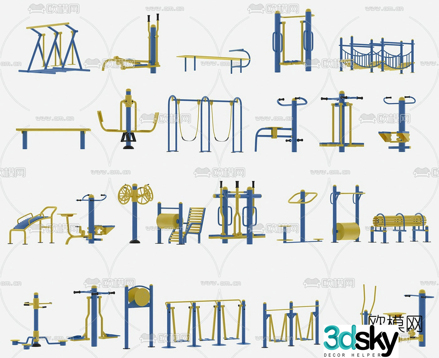 3D model of modern public fitness equipment