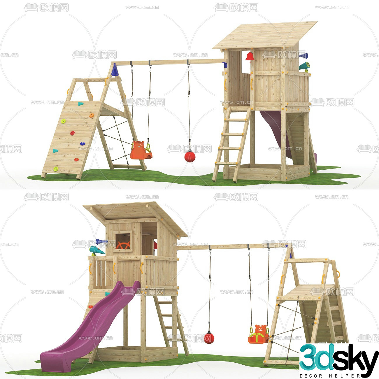 Modern playground slide and swing combination 3d model