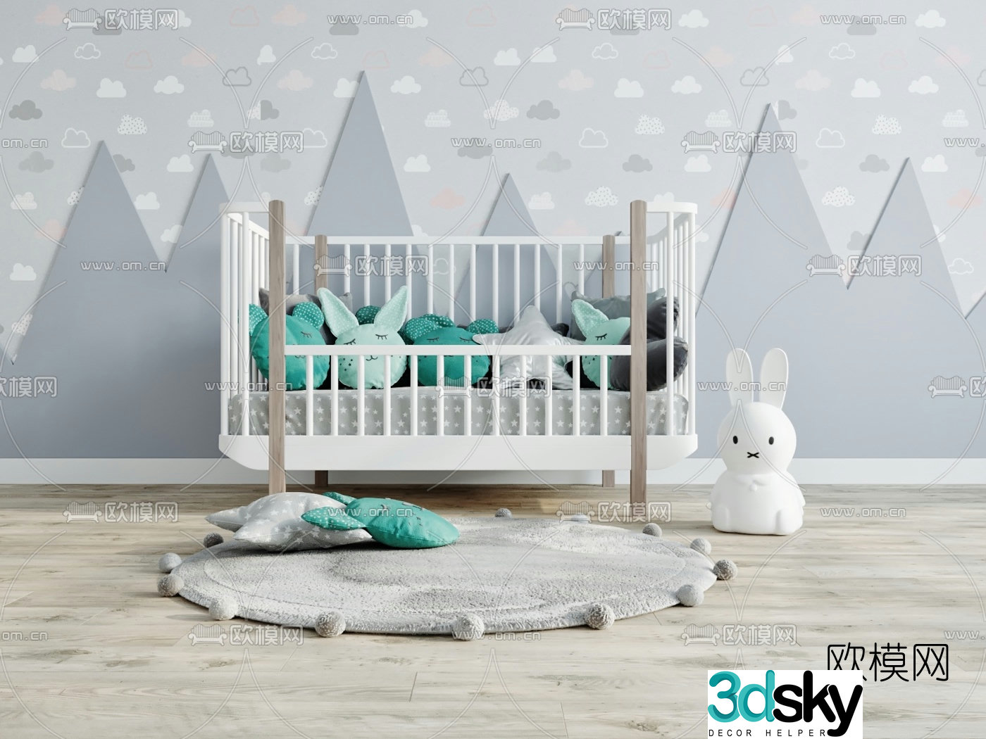 Modern children’s bed crib 3d model