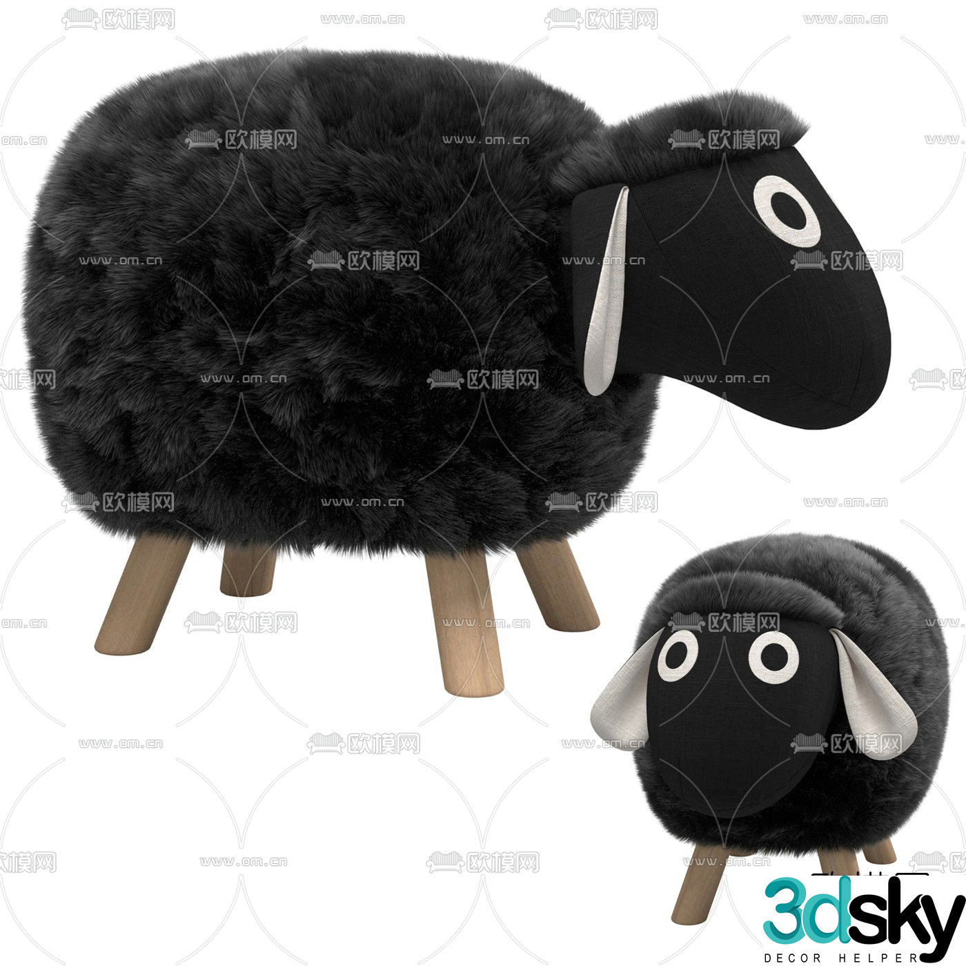 Modern children’s sheep plush stool 3d model