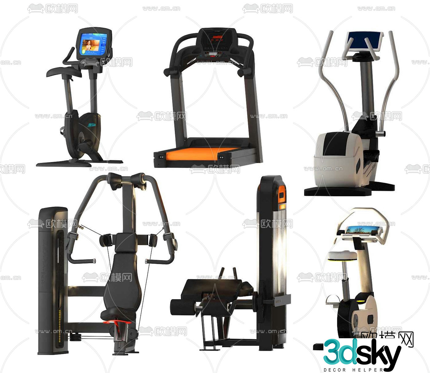 Modern treadmill and exercise bike fitness equipment combination 3d model