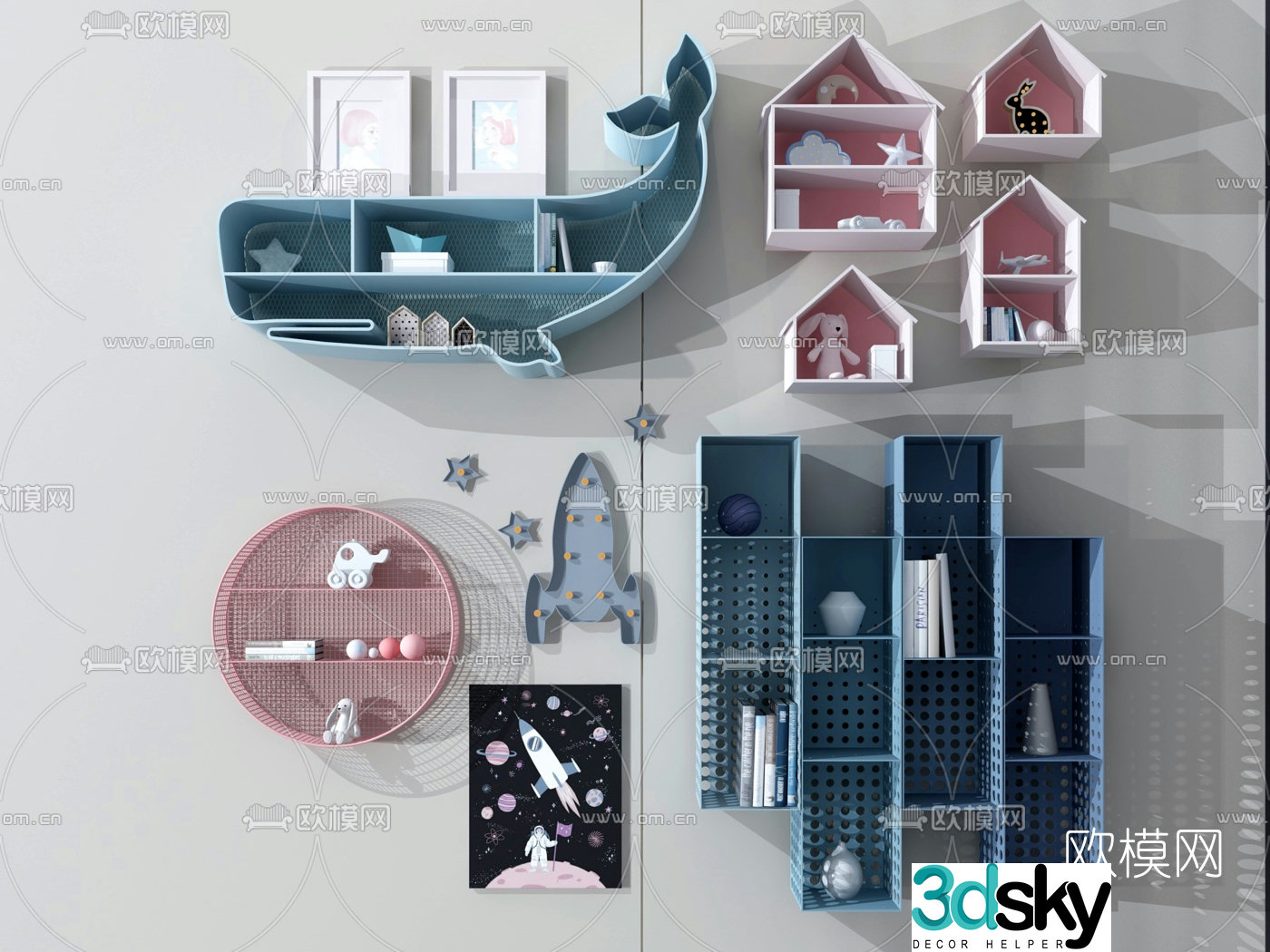 Modern children’s wall decoration shelf 3d model