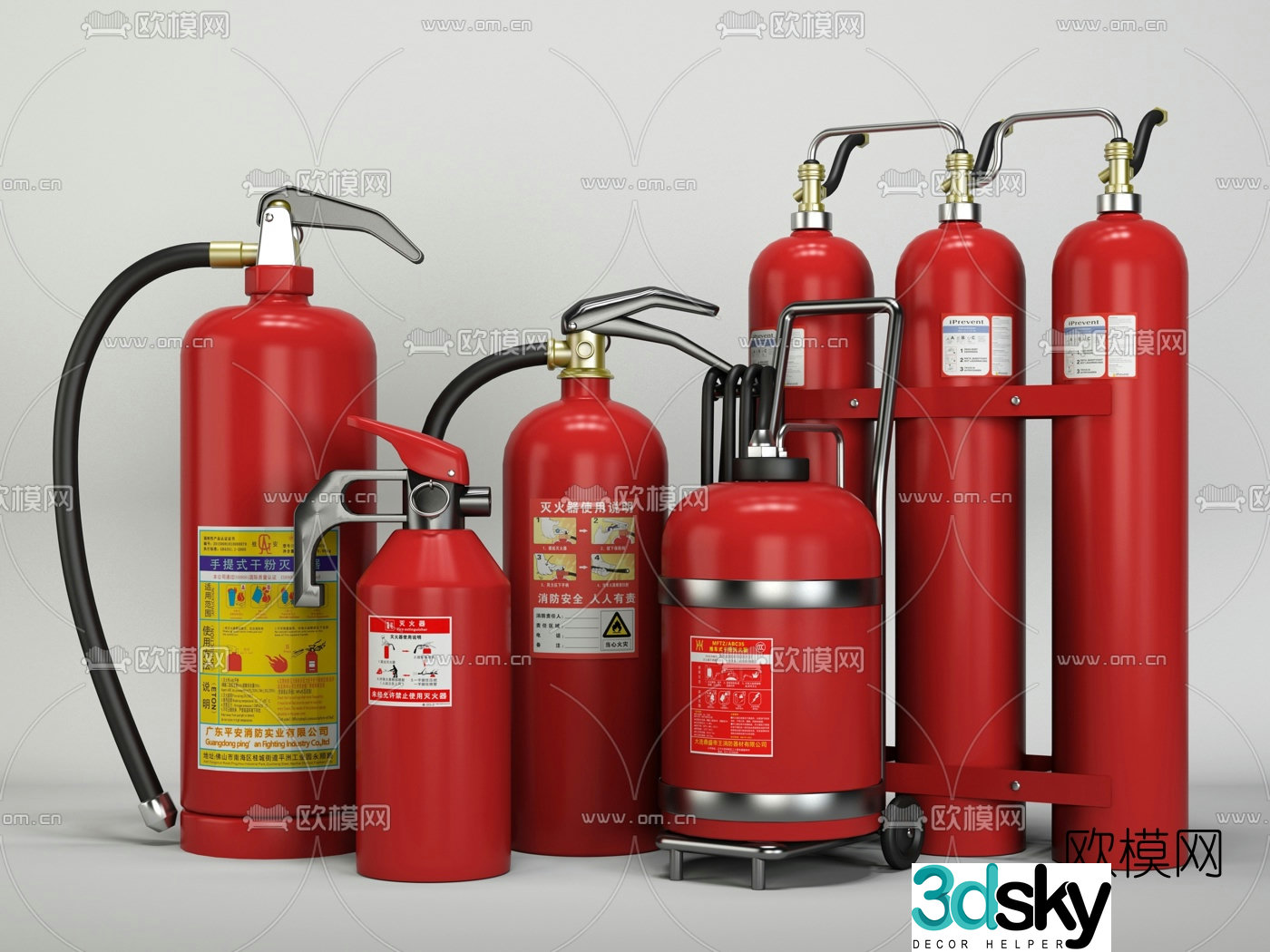 Modern fire extinguisher combination 3d model