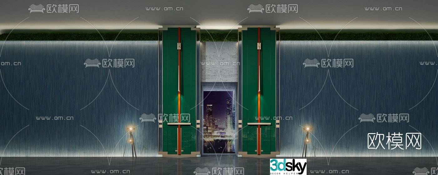 Modern light luxury club aisle door 3D model