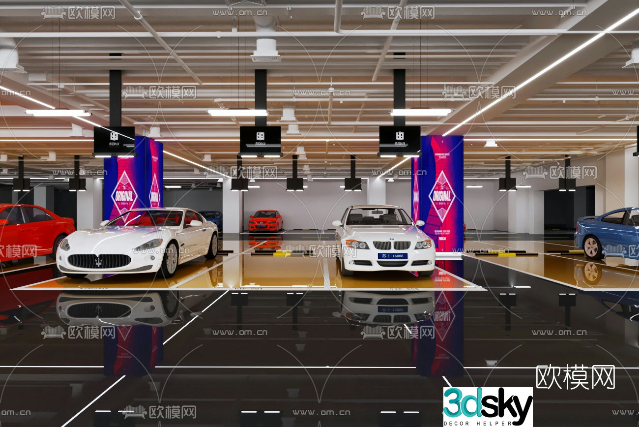 Industrial style basement parking 3D model