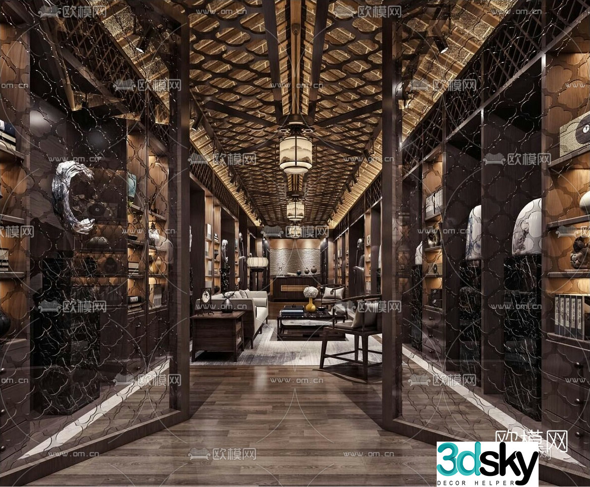 3D model of new Chinese style club reception room
