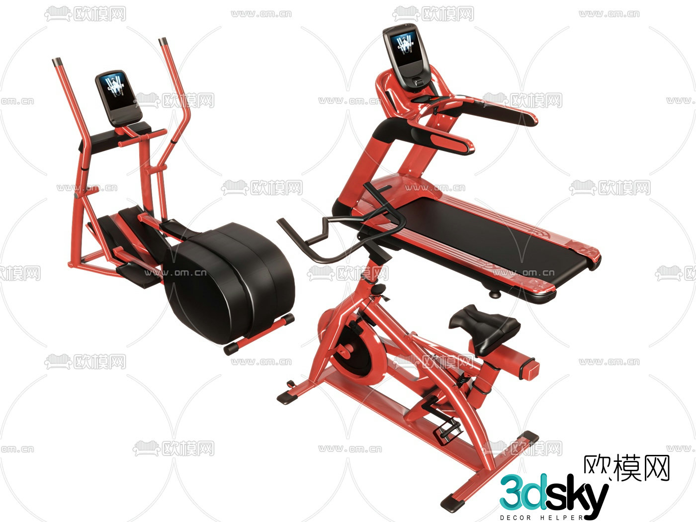 Modern spinning bike treadmill fitness equipment 3d model