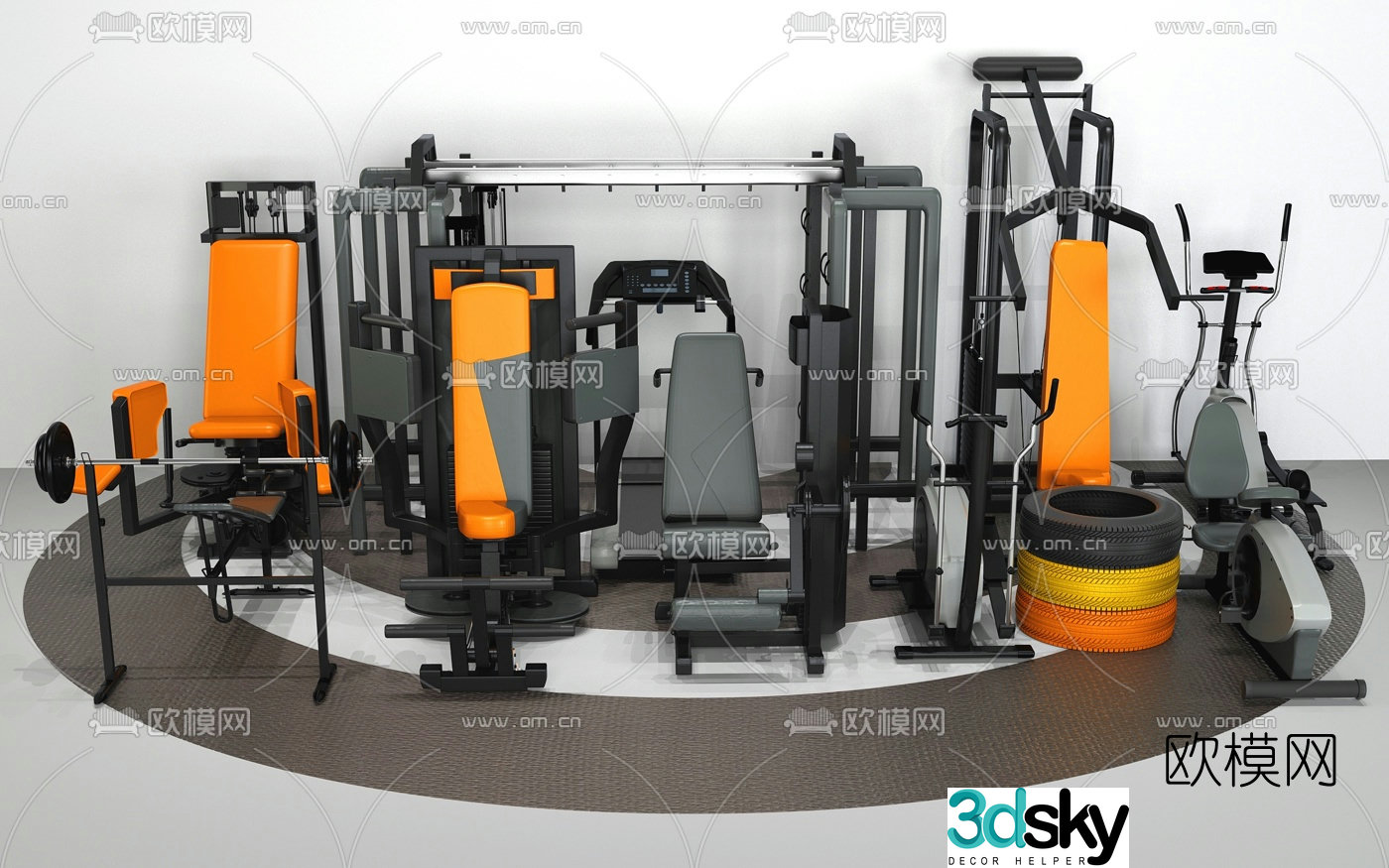 Modern treadmill shoulder press bench press rack 3d model