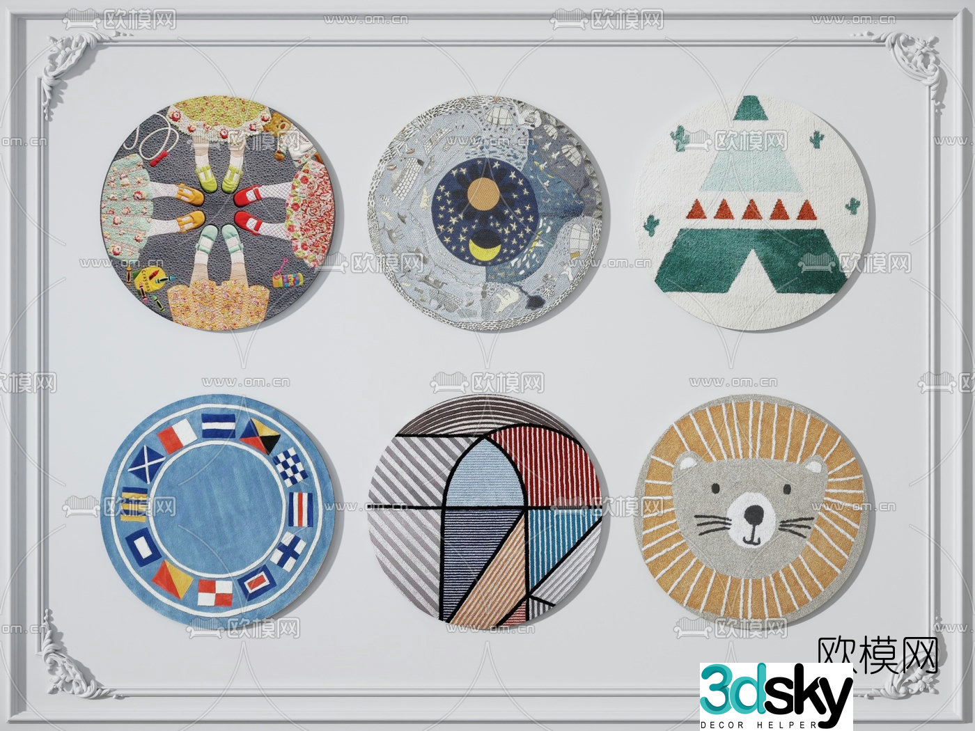 Nordic round children’s rug 3d model