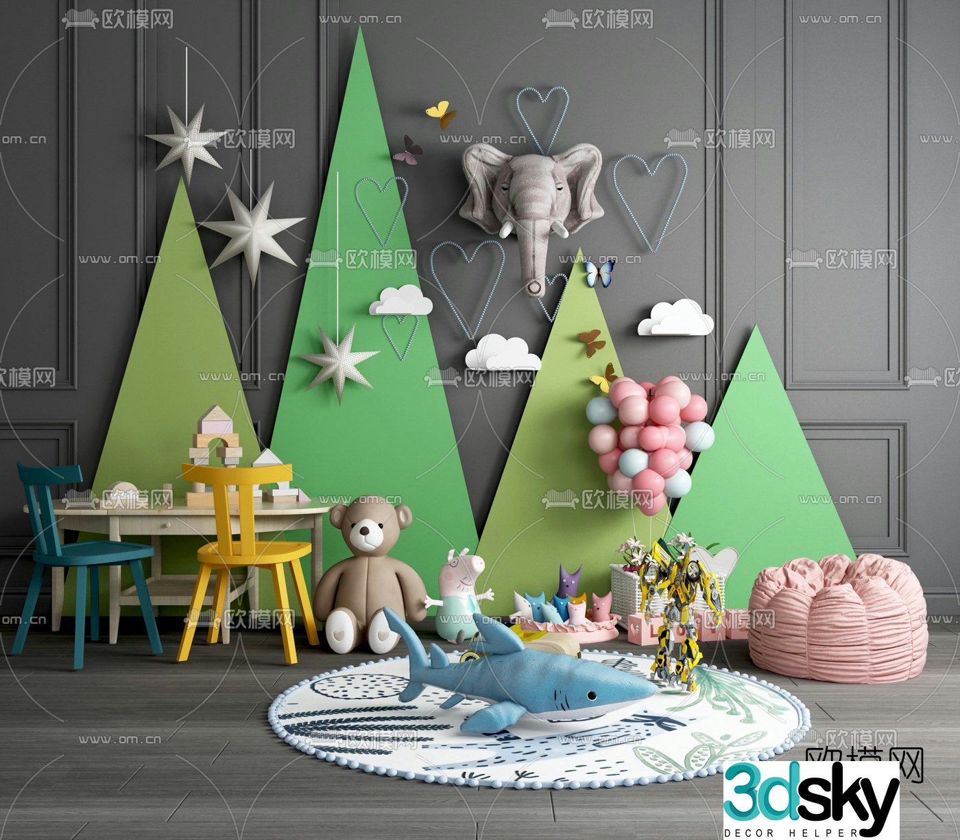 Modern toy doll children’s table and chair 3d model