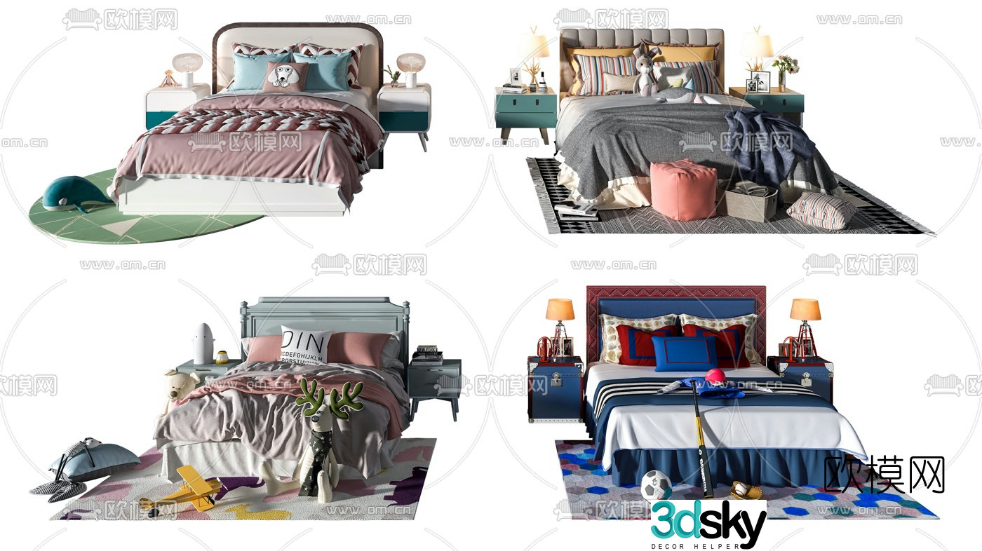 Modern fabric children’s bed 3d model