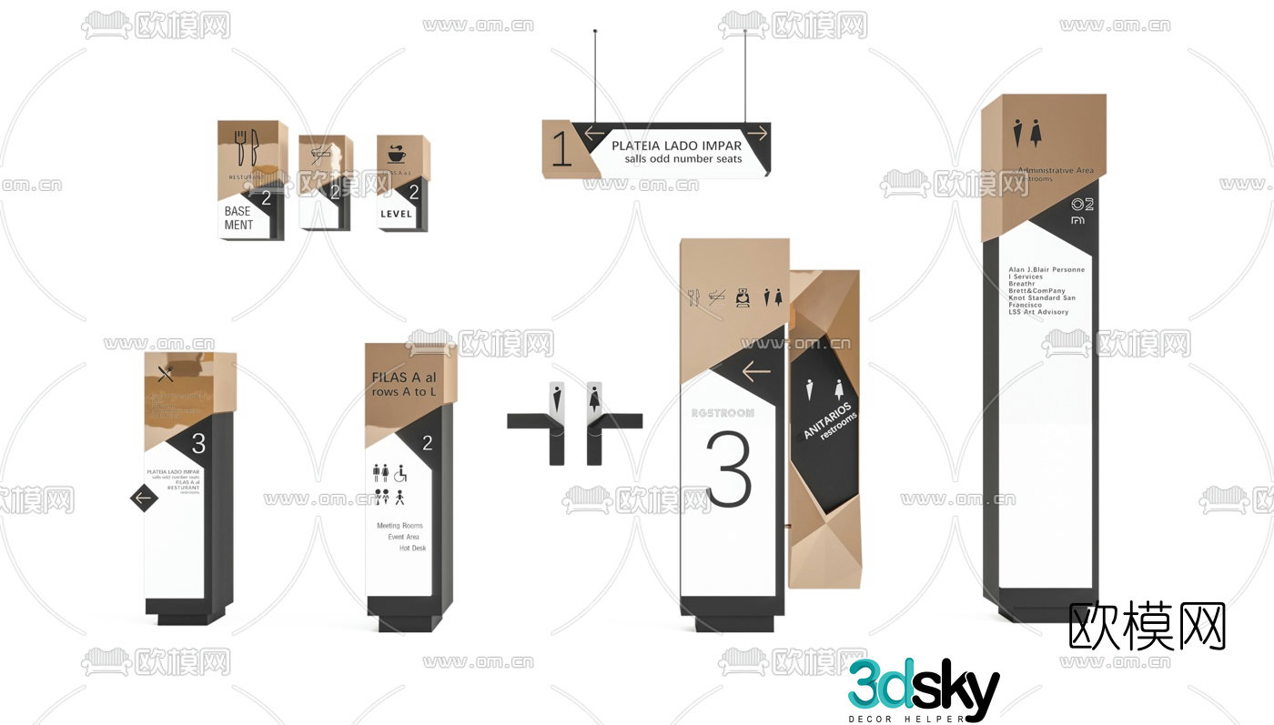 Modern bathroom signage 3d model