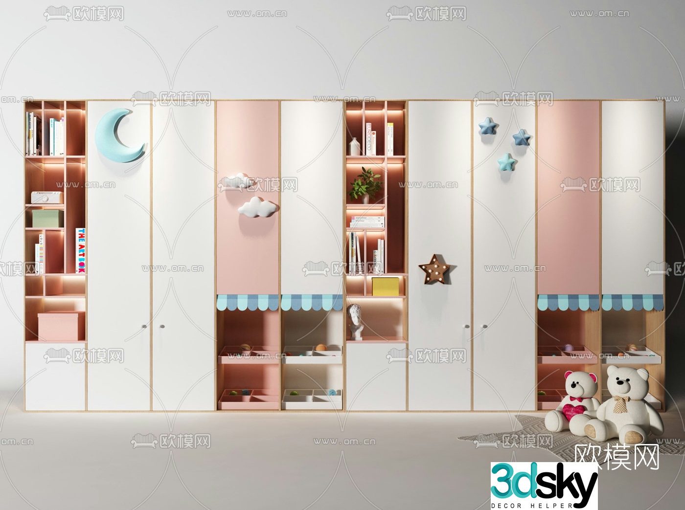 Nordic children’s bookcase decorative cabinet 3d model