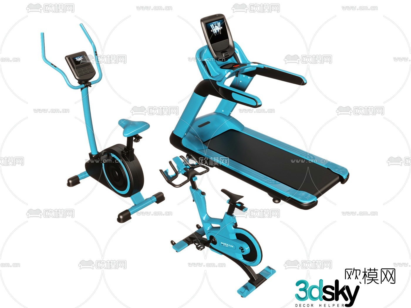 Modern spinning bike treadmill fitness equipment 3d model