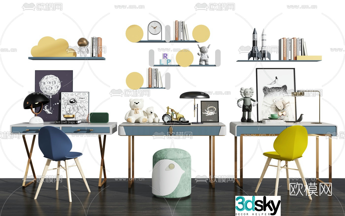 Nordic children’s desk and chair 3d model