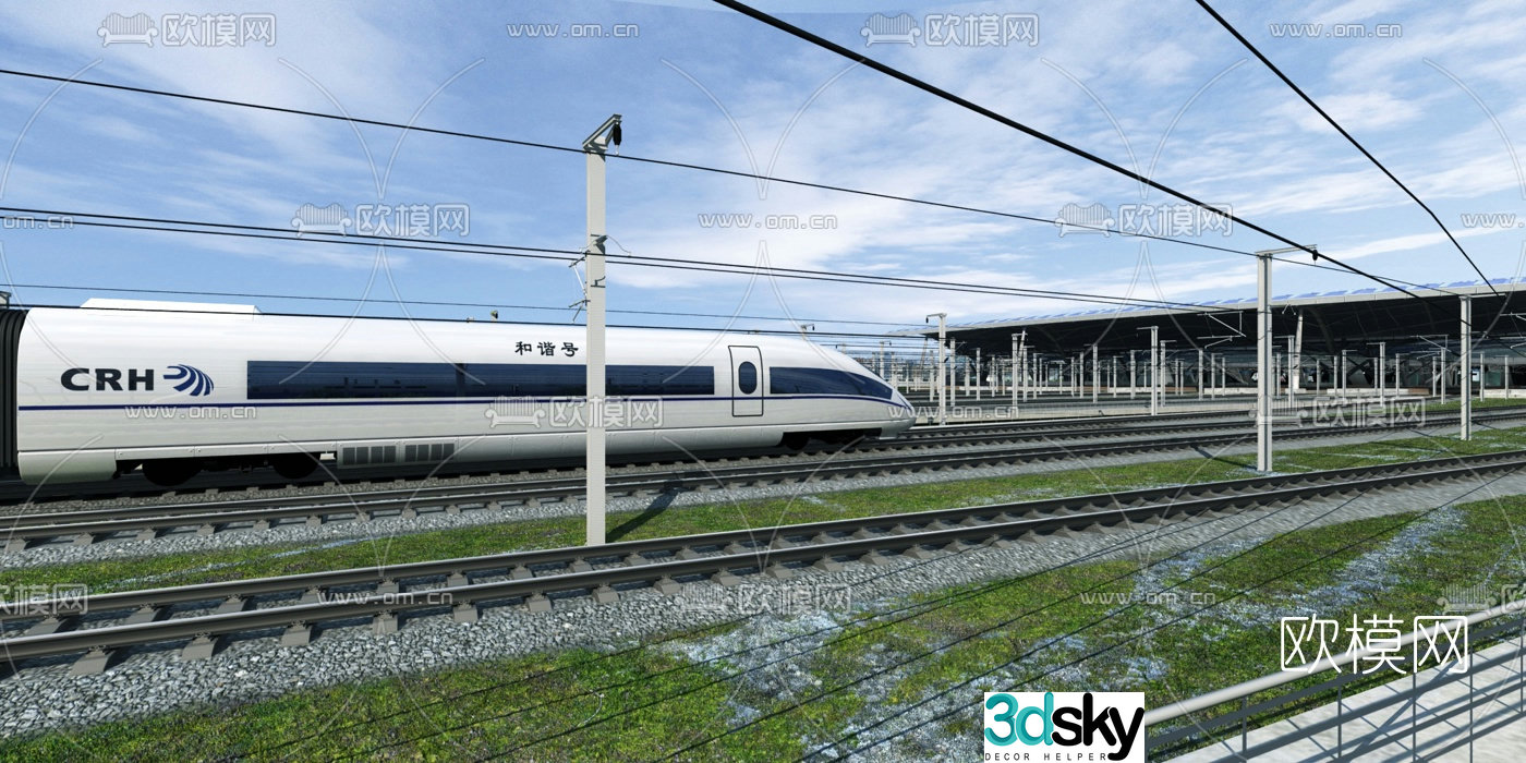 Modern EMU high-speed rail track 3D model