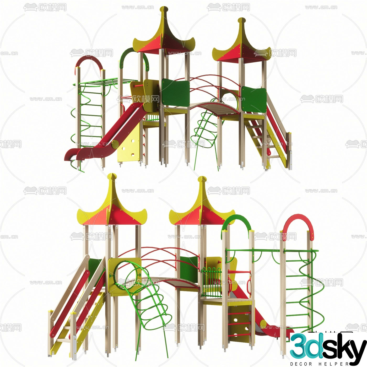 Modern plastic wrought iron arch bridge corridor children's slide 3D model