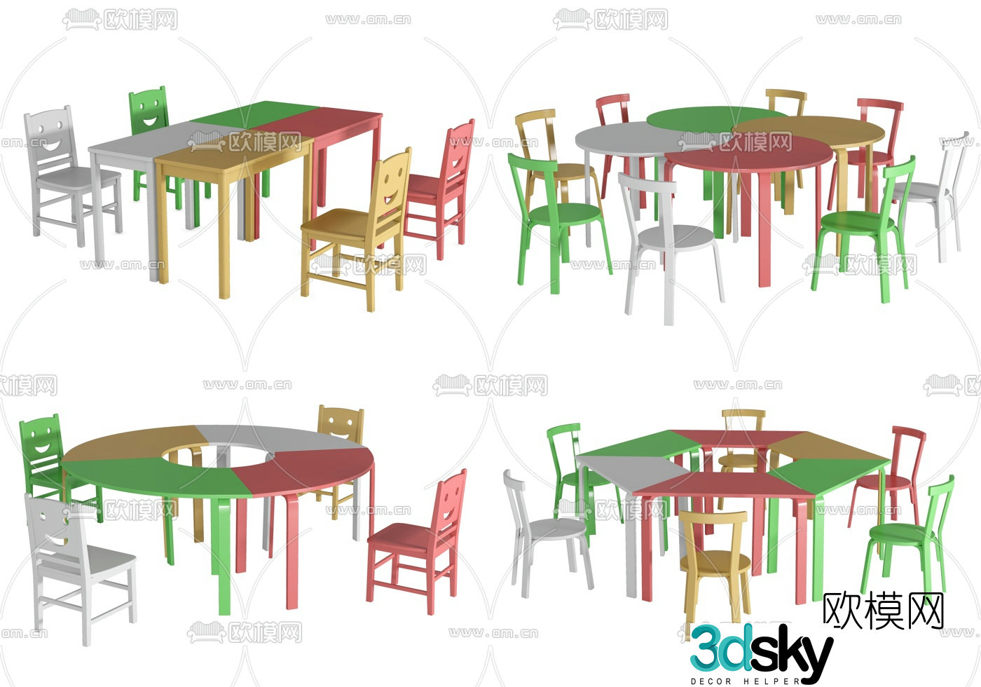 Modern solid wood children’s table and chair 3d model