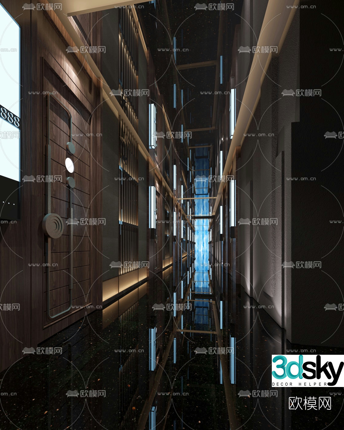 New Chinese-style hotel room aisle 3D model