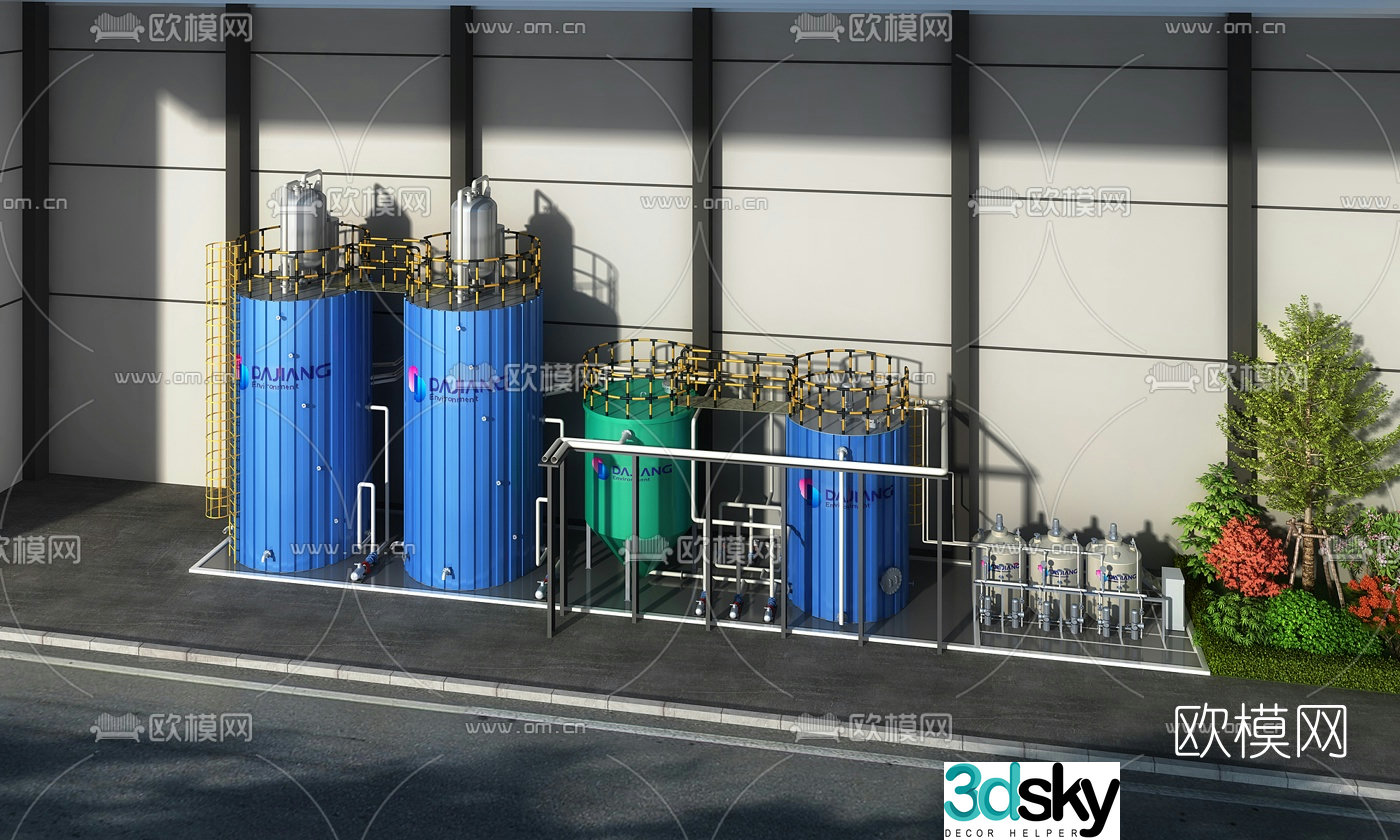 Industrial Feng Shui Tower Oil Tank Equipment 3D Model