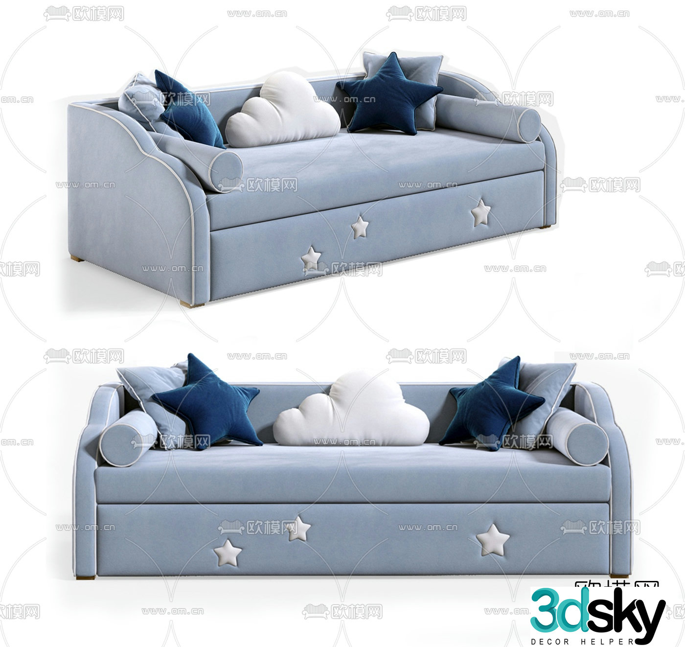 Modern velvet children’s sofa 3d model