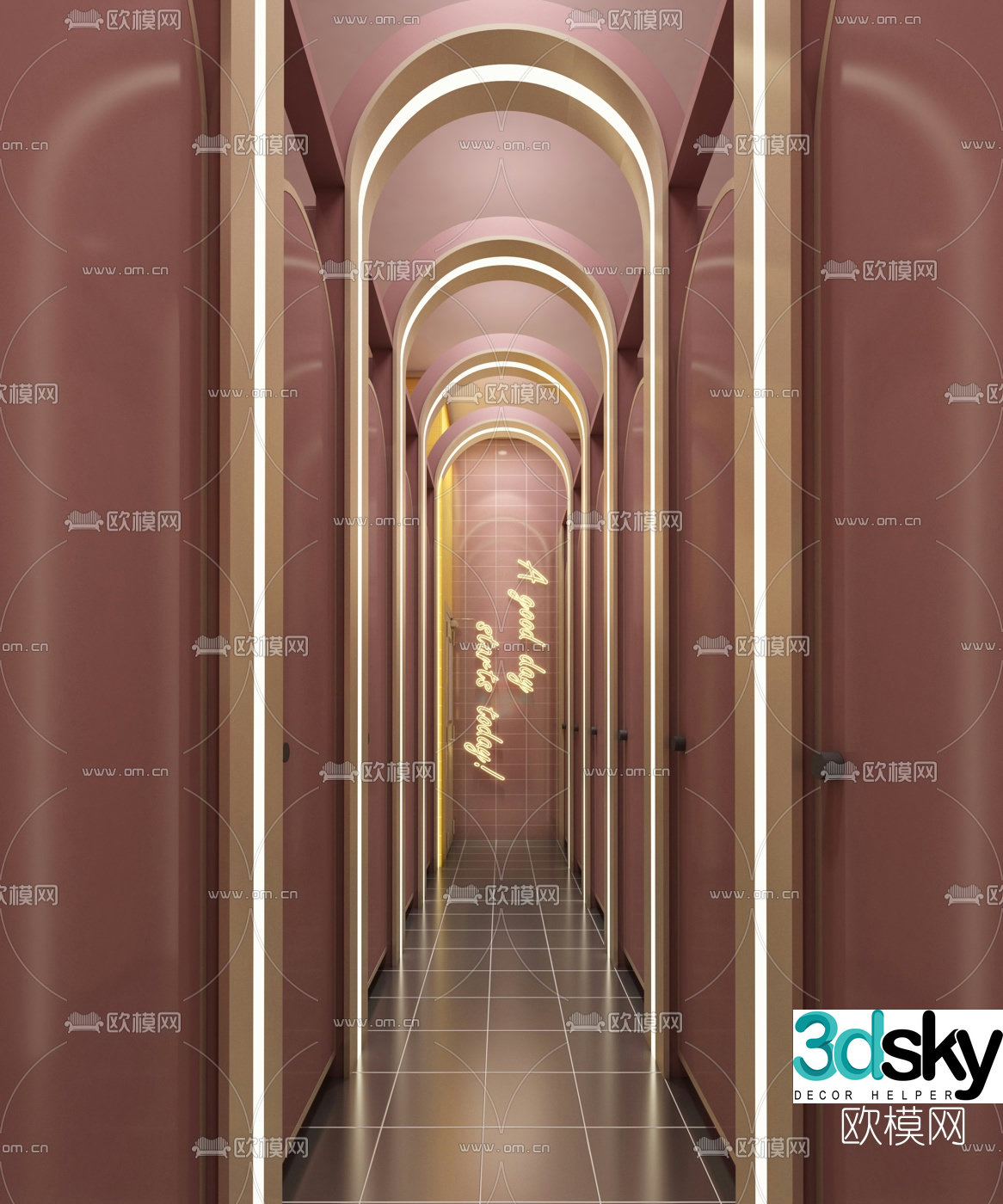 Modern public hotel bathroom 3d model