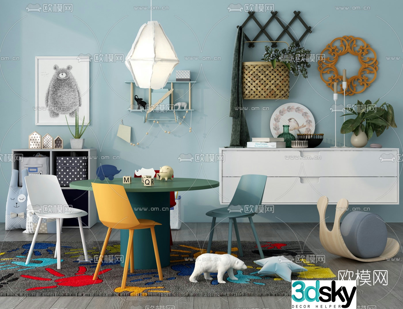 Nordic children’s table and chair toys 3d model
