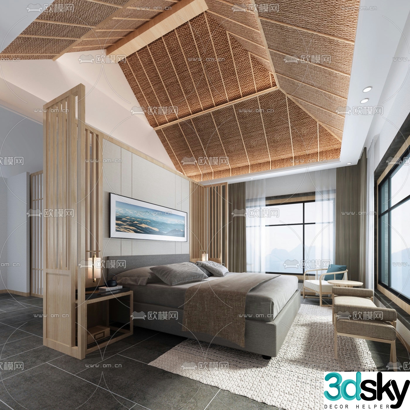 New Chinese style B&B guest room 3D model