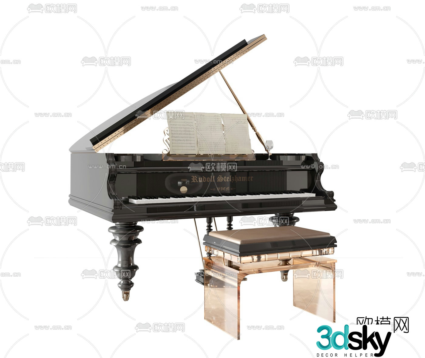 European light luxury piano 3D model