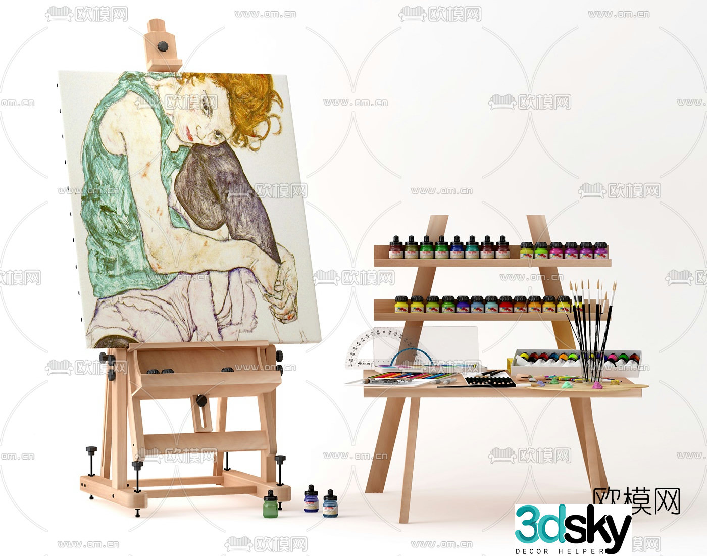 Modern drawing board brush paint 3d model