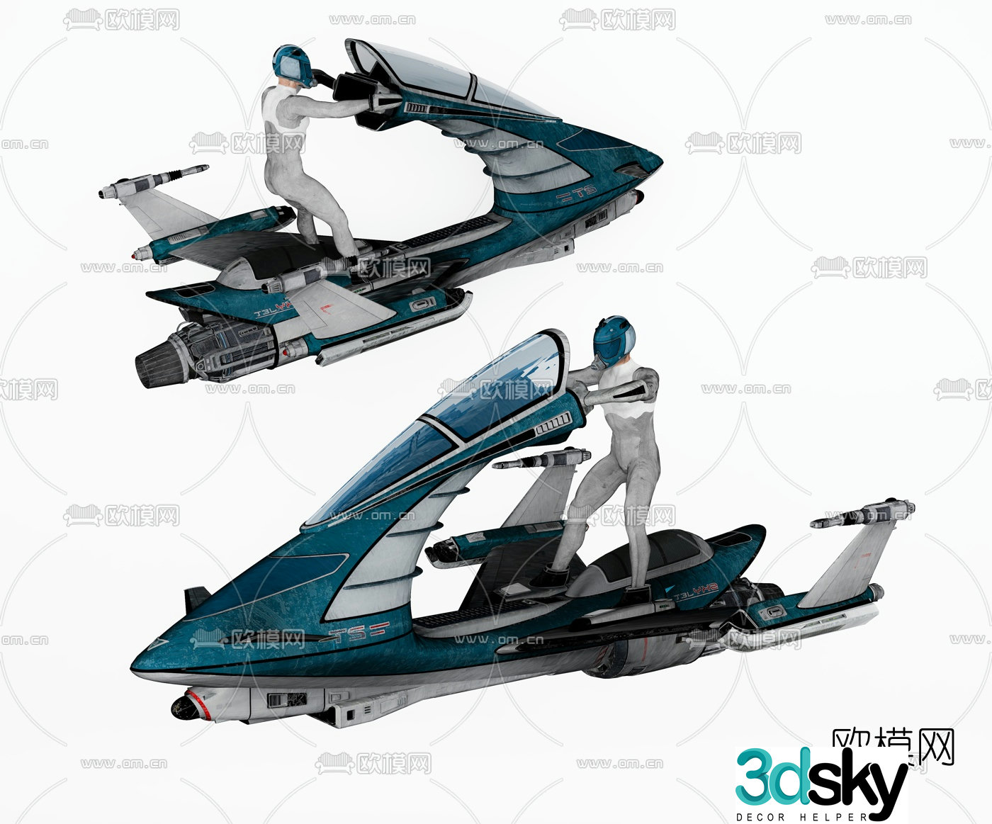 Modern space motorcycle airship 3d model