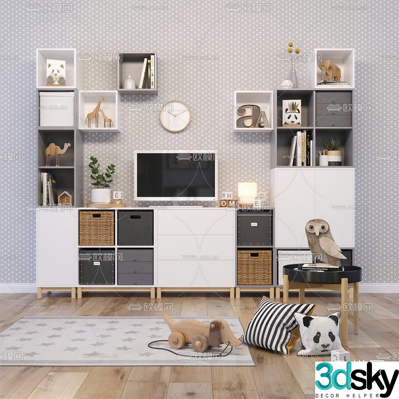 Nordic children’s toy storage cabinet 3D model