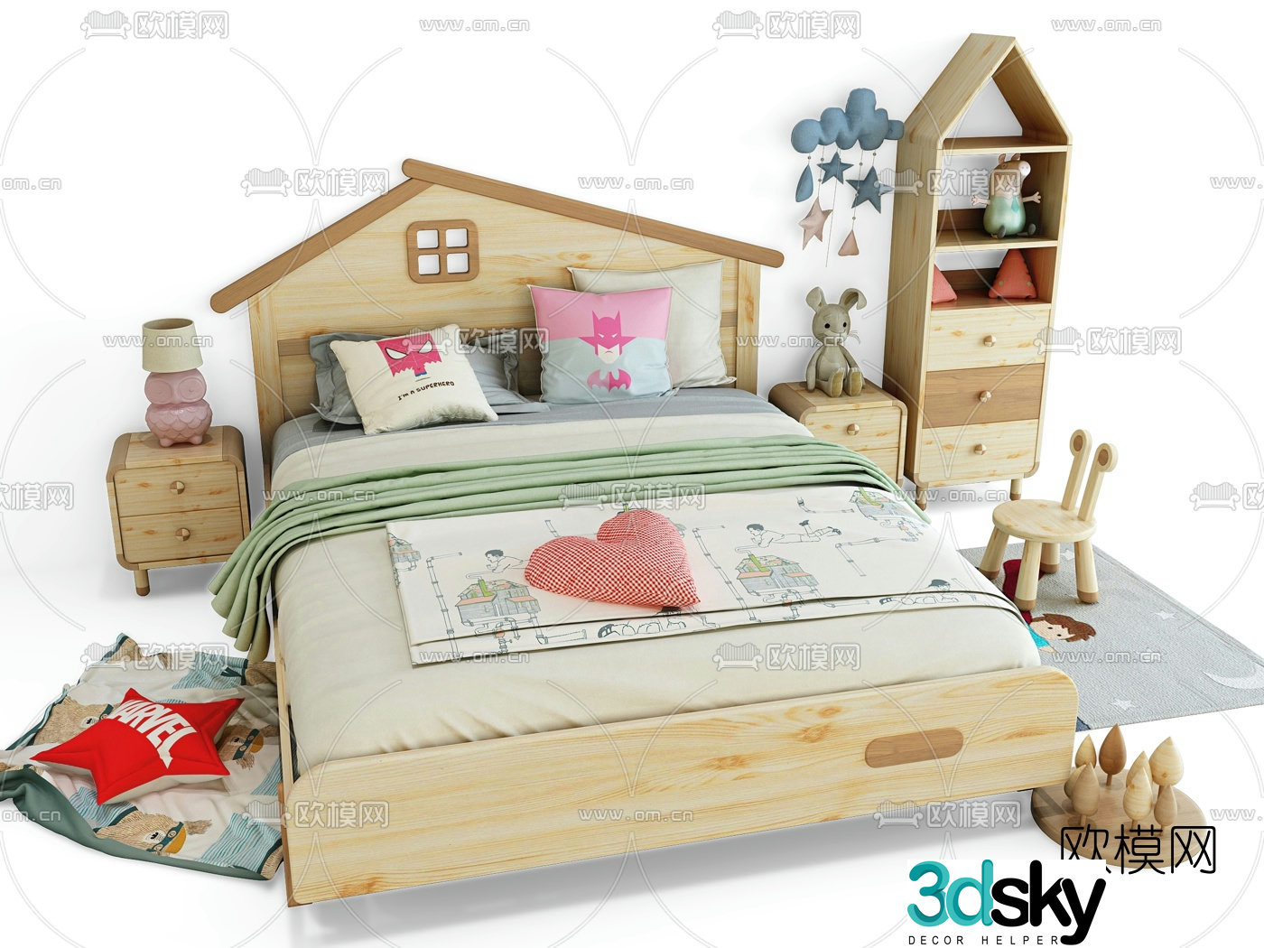 Modern fabric children’s bed 3d model
