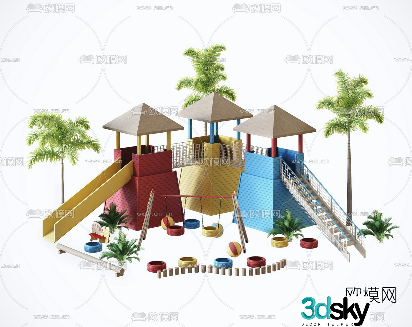 Modern outdoor children's slide swing ride 3d model
