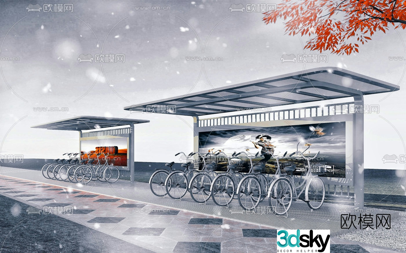 Modern bicycle non-motorized shed 3d model