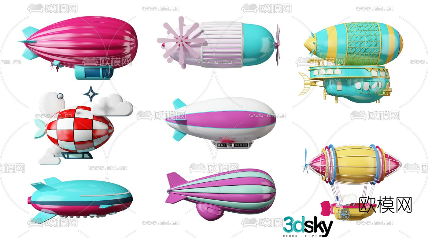 Modern airship hot air balloon toy 3d model